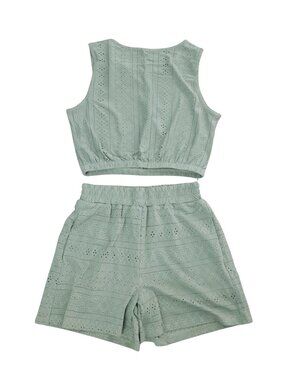 NWOT | Sage Mint Green Geometric Eyelet 2-Piece Crop Tank & Short Set | Small